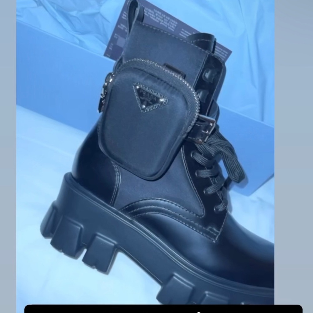 Prada Monolith Leather Boots, size 37 womens, Black